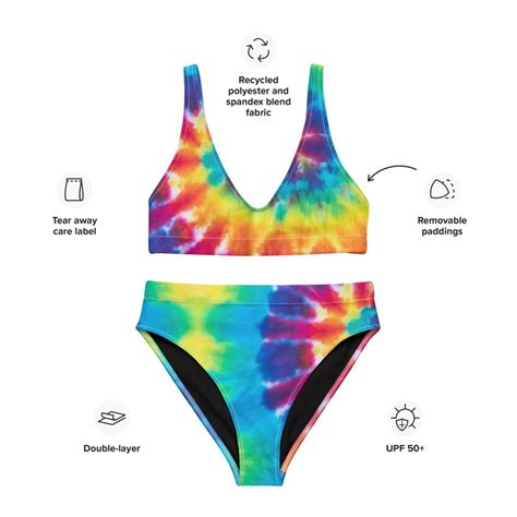 Rainbow Tie Dye Print Bikini Designer Swimsuit Recycled Etsy
