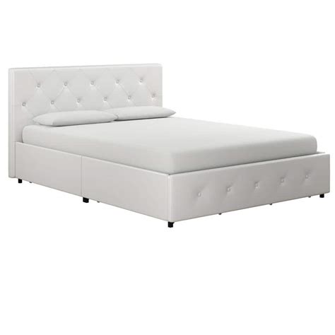 Dhp Dean White Faux Leather Upholstered Queen Bed With Storage De11514