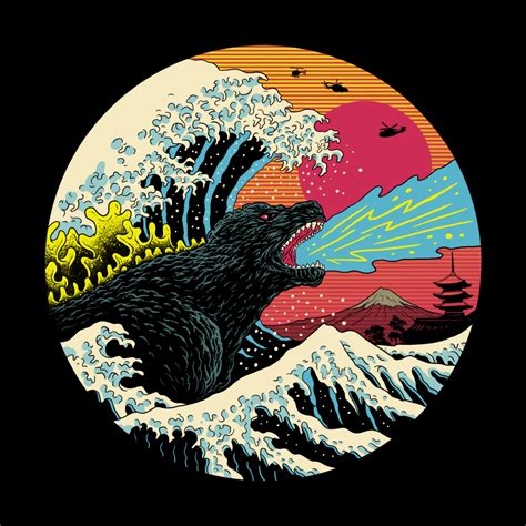 Retro Wave Kaiju Vincent Trinidad Art In 2020 Godzilla Wallpaper