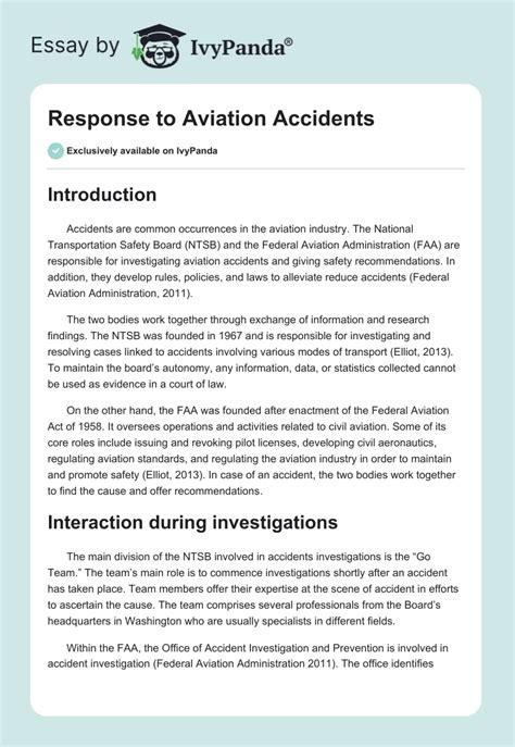 Response To Aviation Accidents Words Essay Example