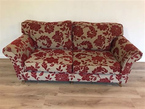 Three Piece Suite Red And Cream Floral Fabric Sofa Set 3 Seater Sofa