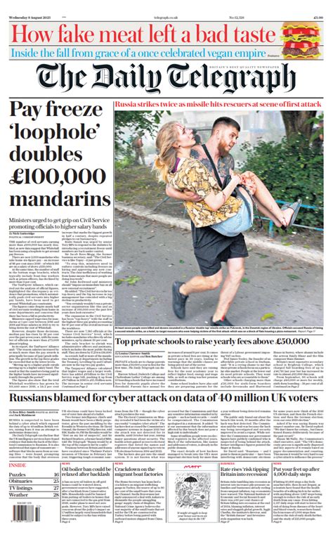Daily Telegraph Front Page 9th Of August 2023 Tomorrows Papers Today