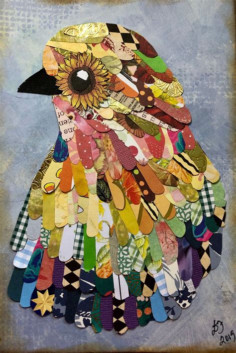 5x7 Bird Collage Collage Bird Painting