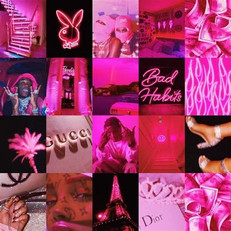 80 Pcs Boujee Pink Photo Collage Kit Hot Pink Aesthetic Baddie Etsy