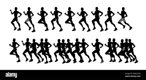 set of silhouettes runners on sprint people running people vector