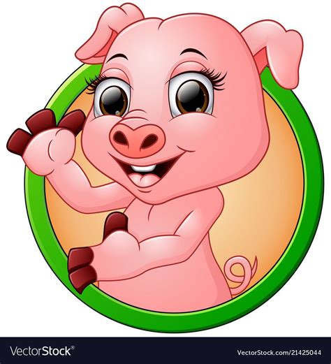 Happy Smiling Little Baby Cartoon Pig In Round Fra Vector Image On