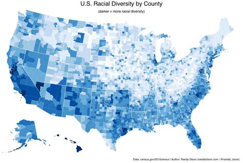 Us Racial Diversity By County Source Randal Olson Data 2010 Census