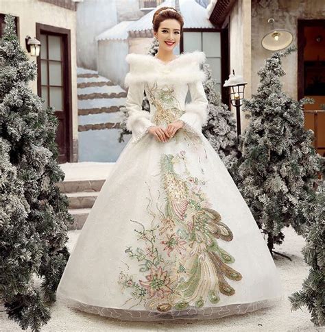 womens lady winter wedding dress phoenix long sleeves maxi long ball gown cotton wedding