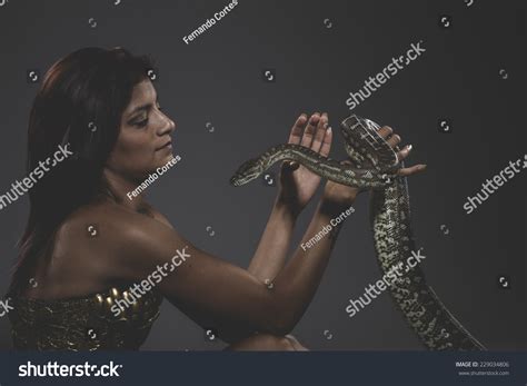 Sensual Tattooed Woman Big Snake Iron Stock Photo Shutterstock