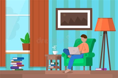 Freelancer Sitting In Comfortable Armchair Working Distant On Laptop
