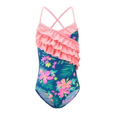 Buy Girls Swimming Costume One Piece Swimsuits Hawaiian Ruffle Swimwear
