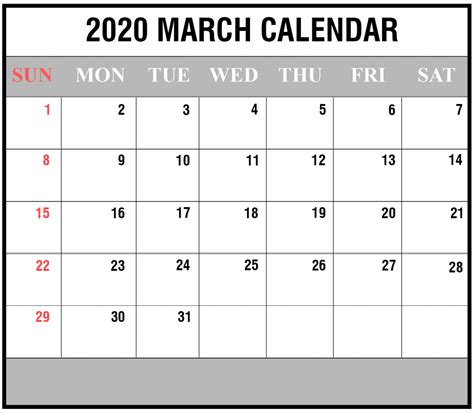 Free Blank March 2020 Calendar Printable In Pdf Word Excel