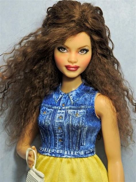 Curvy Barbie Doll Repaint Ooak Custom Repainted Mohair Wig Fashionista