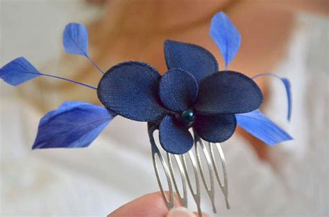 Navy Blue Feather Hair Clip Bridesmaids Feather Hair Pin Etsy