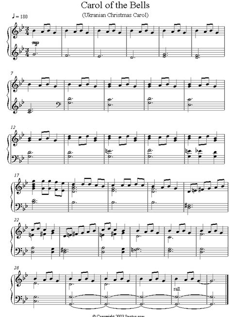 If you cannot find the free carol of bells sheet music you are looking for, try requesting it on the sheet music forum. Carol of the Bells sheet music for Piano - 8notes.com