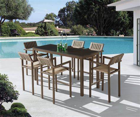 Not every occasion calls for sitting down at your dining table. Amber Modern Outdoor Bar Set for 6