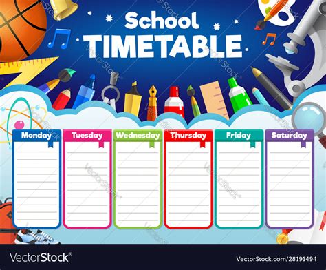 Colorful School Timetable Weekly Schedule Vector Image