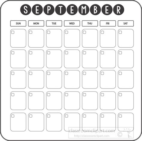 Calendar Clipart September Calendar Days Week Blank Template Clipart