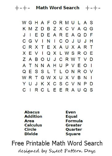 People use math when buying things, making life plans and making other calculations. Math Word Search Printable Pdf | Math word search, Free ...