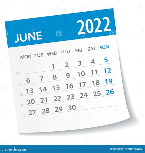 June 2022 Calendar Leaf Week Starts On Monday Vector Illustration