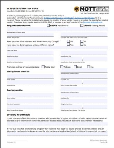 Free 6 Vendor Contact Information Forms In Pdf