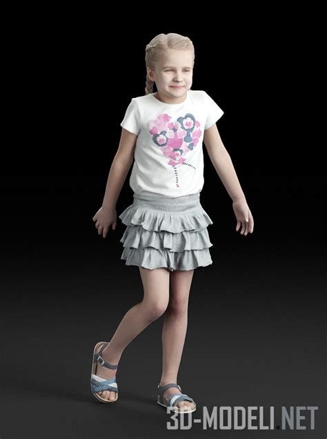 3d модель Маленькая девочка в платье и сандалиях