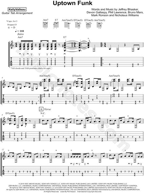 Kelly Valleau Uptown Funk Guitar Tab In A Minor Download And Print