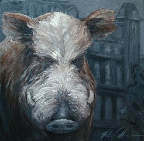 Original Fine Art Acrylic Painting On Canvas Portrait Razorback Hog Old Main Of University Of