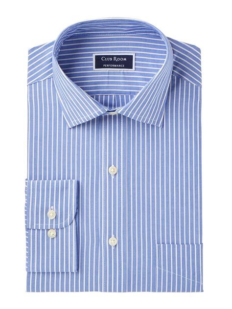 Clubroom Mens Blue Pinstripe Collared Classic Fit Stretch Dress Shirt