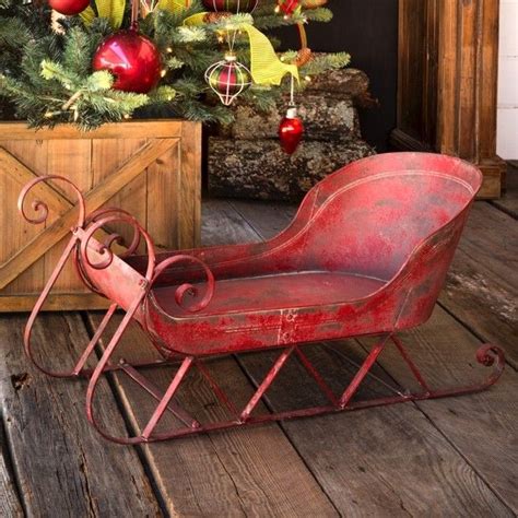 Red Vintage Style Metal Sleigh With Images Christmas Decorations