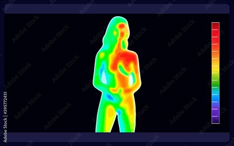 Vector Graphic Of Thermal Image Scanning Beautiful Naked Female Body On