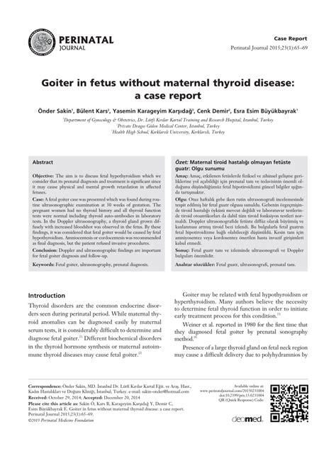 Pdf Goiter In Fetus Without Maternal Thyroid Disease A Case Report