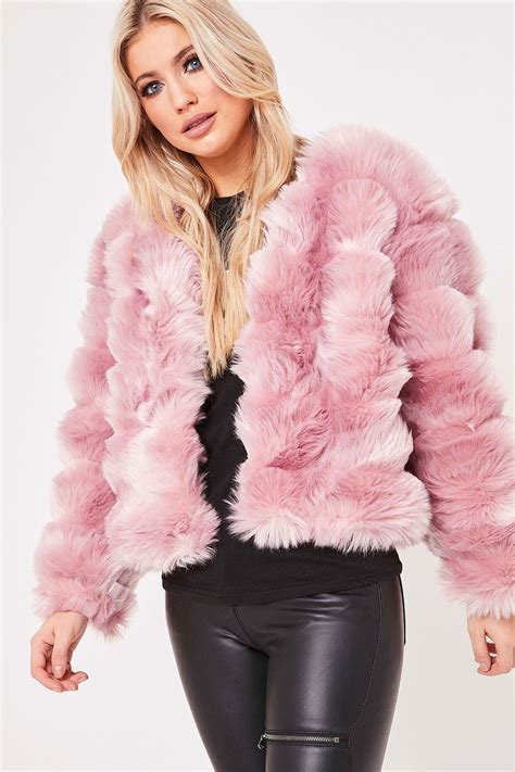 Ampika Pink Faux Fur Cropped Coat Pink Fur Jacket Fur Fashion