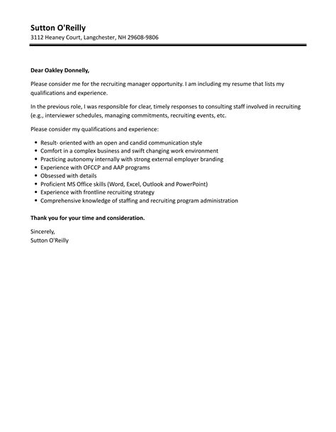 Cover Letter For Recruitment Role