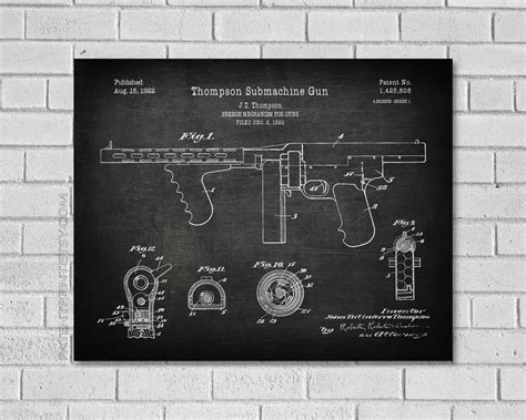 Tommy Gun Patent Print Thompson Submachine Gun Patent Gun