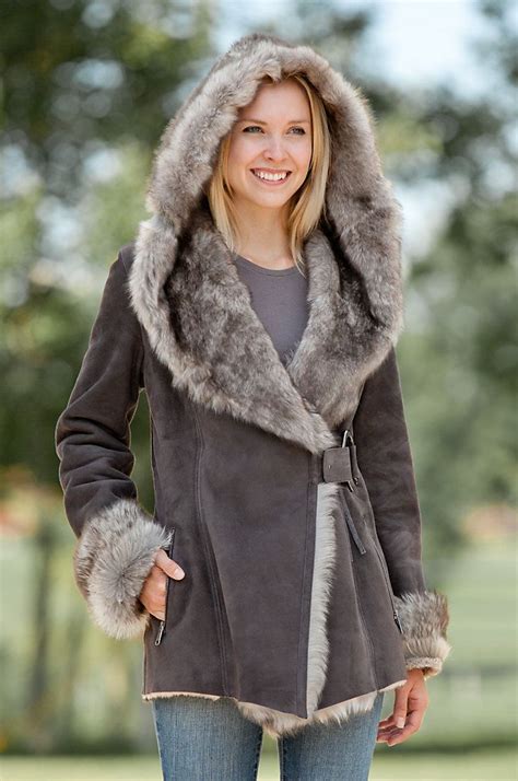 Felicia Shearling Sheepskin Jacket With Toscana Trim Coats For Women Long Fur Coat Sheepskin