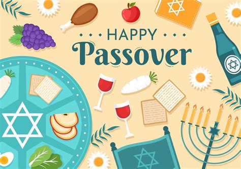 Happy Passover Illustration With Wine Matzah And Pesach Jewish Holiday