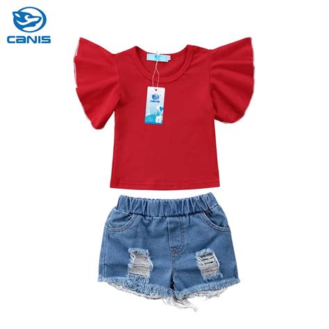 2018 Childrens Clothing Girls Summer Set Toddler Girls Kids Fly Sleeve