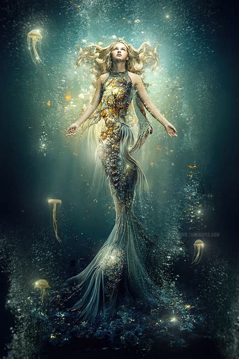 Mermaid Gown Digital Background Gold Ethereal Surreal Mermaid Scene Mermaid Octopus Gown