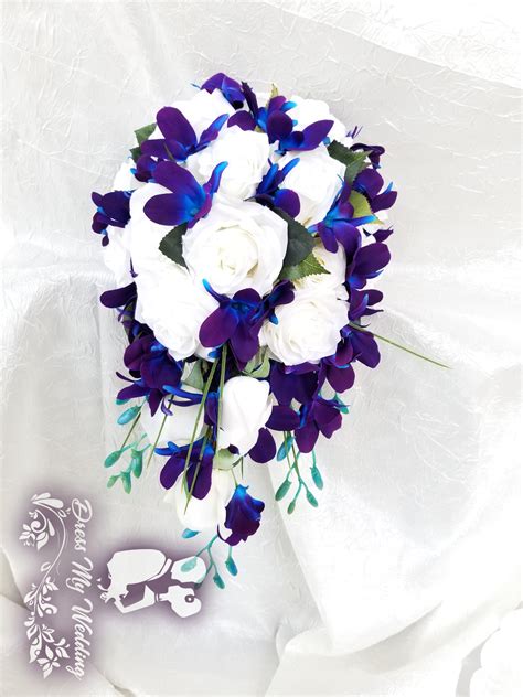 Beautiful quality artificial orchid bouquets and flower arrangements for weddings. Dress My Wedding - Cascading silk rose and galaxy orchid ...