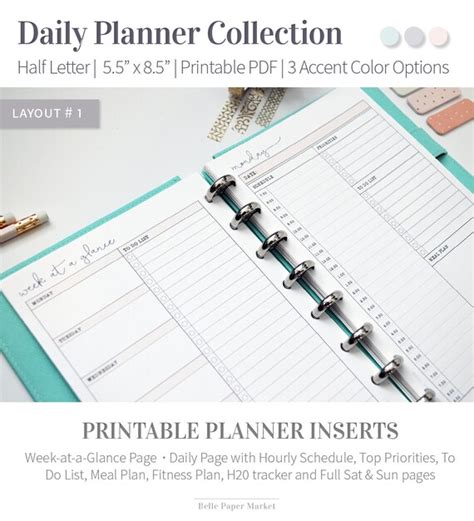 Daily Planner Printable Inserts Half Letter Size Planner