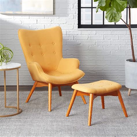 Yellow Reading Chair With Ottoman Mid Century Modern Retro Living Room