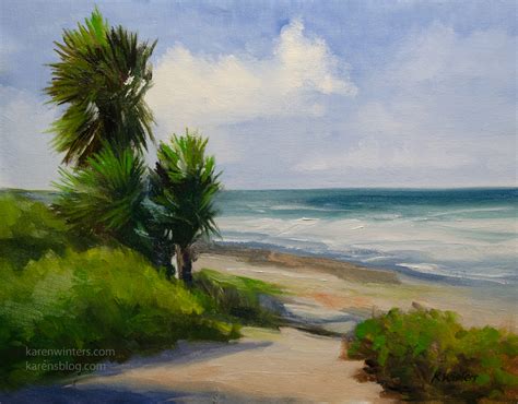 La Jolla California Beach Palm Trees Seascape Oil Painting Karen