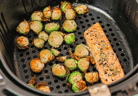 Instead of letting your food absorb oil like a sponge. air fryer salmon, trader joes, Brussels sprouts, whole30 ...