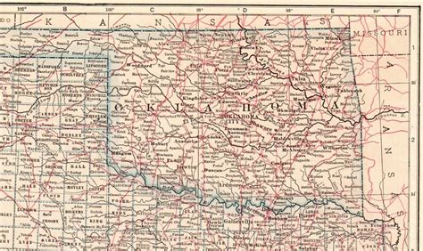 1914 Antique Texas State Map Oklahoma State Map Of Oklahoma Etsy