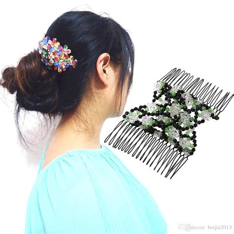 2021 Vintage Flower Bead Stretchy Hair Combs Double Magic Slide Metal Comb Clip Hairpins For