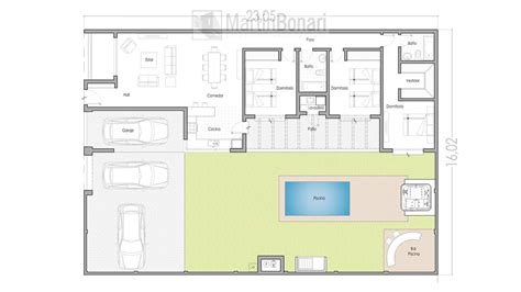 The Floor Plan For A House With Swimming Pool And Living Room Kitchen