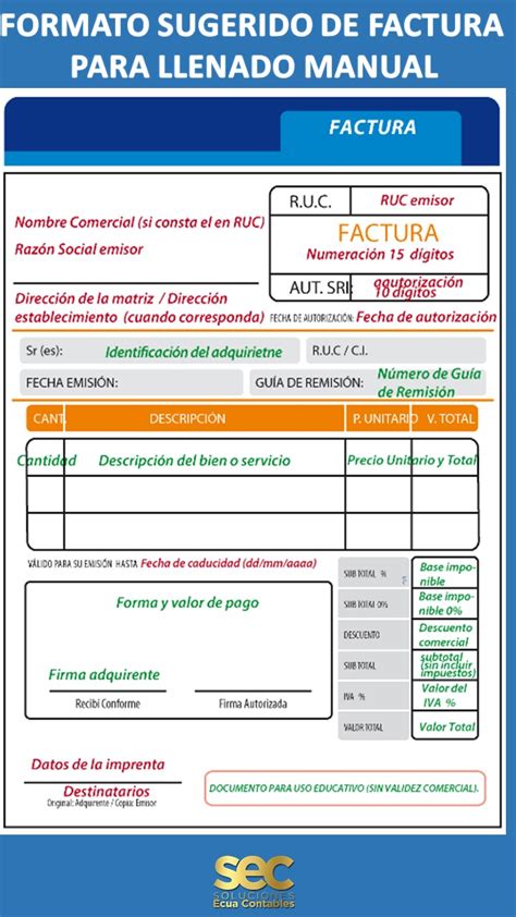 Formato Sugerido De Factura Para Llenado Manual Contabilidad Y