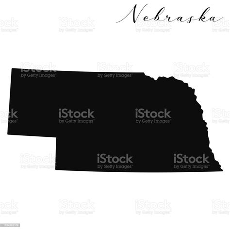 Nebraska Vector Map Black Silhouette Isolated Stock Illustration