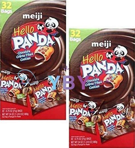 2 Packs Meiji Hello Panda Chocolate Creme Filled Cookie Vend Pack 32ct